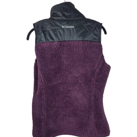 Columbia Burgundy and Black Fluffy Teddy Bear Soft Vest Women Medium Full Zip - Picture 3 of 6